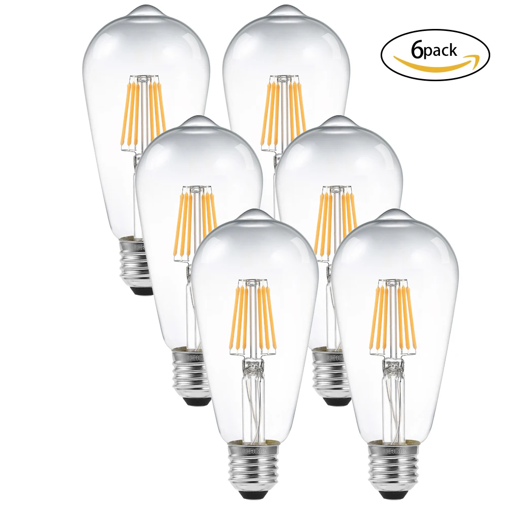 

LEDGLE 6W LED Light Bulbs Dimmable E27 LED Lamp Bulb Filament Bulbs for Chandelier and Wall Lamp Warm White 2700K 580lm 6 Pcs