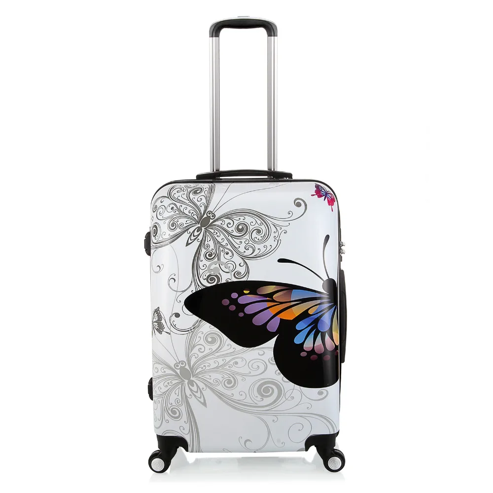 US Shipping White 24&quot; Carry On Luggage Butterfly Designer 4 Wheel Spinner Luggage HardShell ...