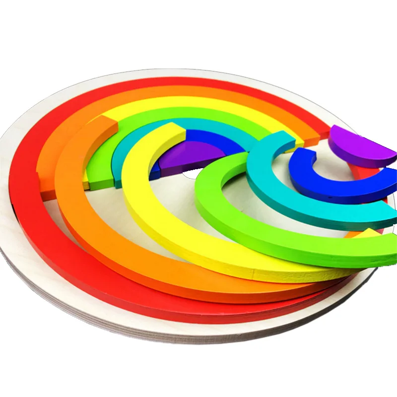 Rainbow Bridge Wooden Blocks Montessori Early Educational Wood Toy For Children Cognitive Color Space Sense 3-6 Years Old Toys