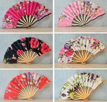 

Fabric Art Ornament Women Fan Retro Classic Ladies Hand Held Cherry Blossoms Folding Fans Party Favor Gift SN320