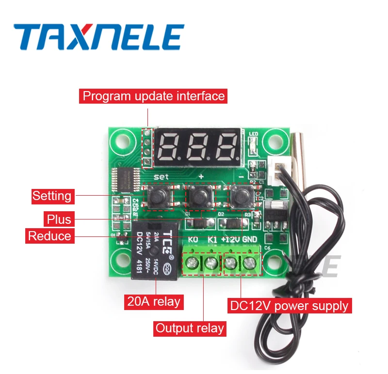W1209 цифровой термостат DC 12 В светодиодный контроллер температуры переключатель термометра модуль+ NTC датчик мини-термостат