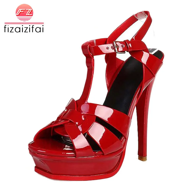 

Coolcept 11 Color Women Sandals Platform Patent Leather High Heels sandals Fashion Wedding Sandals Woman Footwear Size 33-40