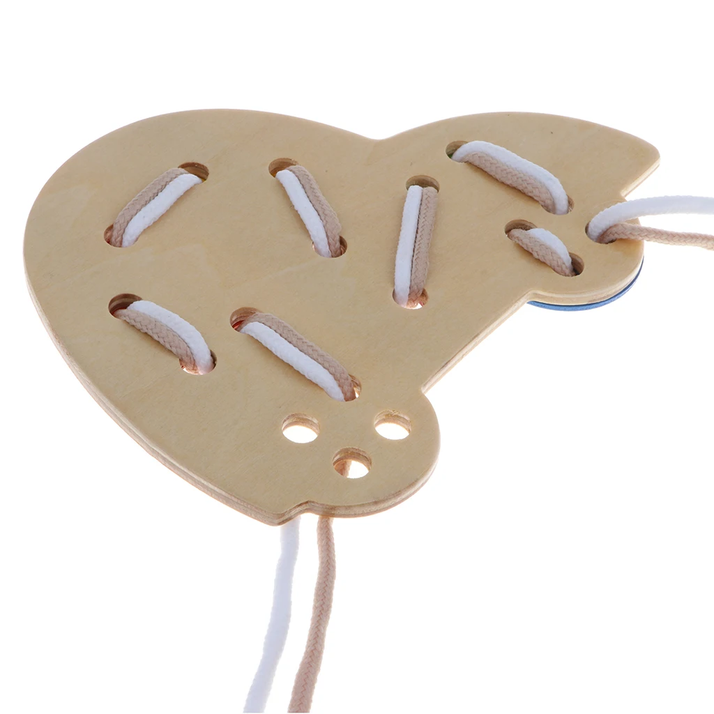 Baby Boys Girls Wooden Threading Board Kids Lacing Toy Early Educational Activity Laces Game Car Kindergarten Montessori Toy
