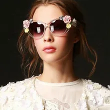 Nuevo 2016 Mujeres de la Marca de Lujo gafas de Sol de La Flor de La Joyería Rhinestone Decoración gafas de Sol Vintage Shades gafas gafas de sol