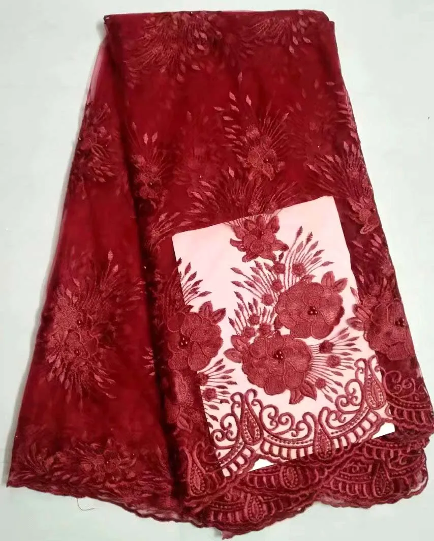 

Latest African Laces 2019 Red wine Lace Fabric Nigerian French Lace Fabrics High Quality French Lace Fabric For Women