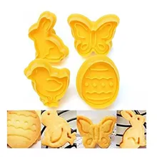 4 pcs/set Butterfly,Rabbit,Chick,Easter Egg Shape Animal Plastic Fondant Cookie Cutter Biscuit Cake Mold Cake Decoration A1114
