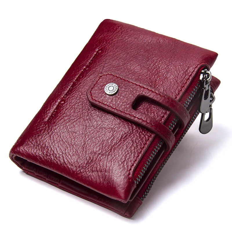 CONTACT'S Многофункциональный брендовый кошелек из натуральной кожи с отделениями для денег маленькие кошельки для мужчин на молнии дизайн портмоне - Цвет: red
