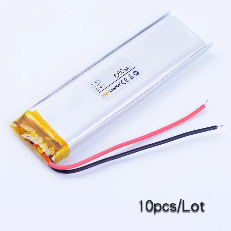 

10pcs/Lot 831471 3.7V 680mAh Rechargeable Lithium Li Polymer Li-ion Battery For mp3 mp4 DVR GPS PDA bluetooth Driving recorder