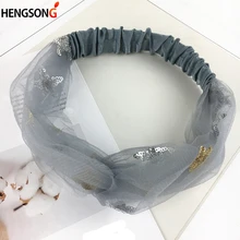 Новые сетчатые спортивные ободки с перекрестным бантом пятиконечные звезды блестки спортивная повязка для головы Женская лента для волос при занятиях йогой Аксессуары для йоги