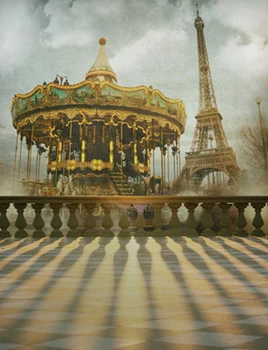 

5x7FT Vinyl cloth Eiffel Tower carousel park photography backdrops for children baby photo studio portrait backgrounds