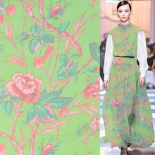 Шифоновая шелковая ткань из чистого шелка с цветочным рисунком на зеленой подошве, прозрачная 8 momme, SCF086