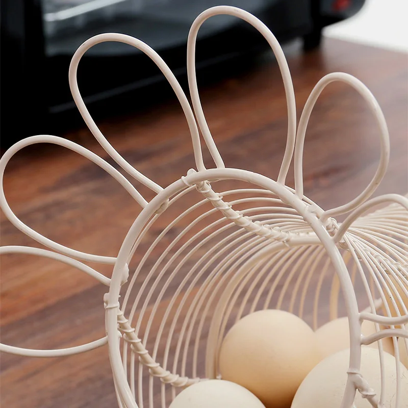 Chicken Design Egg Basket White Metal Wire Quail Egg Storage Container Vintage Farmhouse Kitchen Food Fruit Storage Basket
