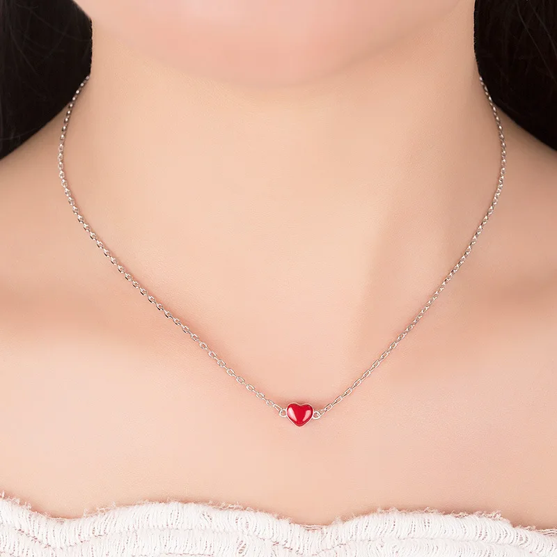 

CHP10 for kim customer red pendant heart shape 925 silver 45cm chain send with bag hot sell jewelry