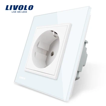 Livolo EU Standard White Crystal Glass Panel AC 110 250V 16A Wall Power Socket
