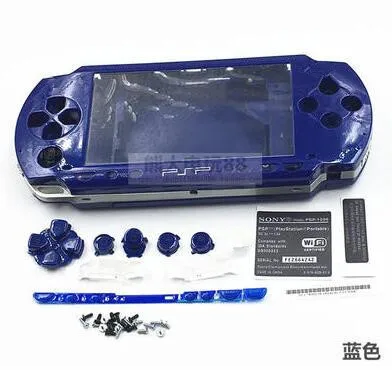 Для psp 1000 чехол с полным корпусом+ кнопка+ наклейки+ винты - Цвет: Blue