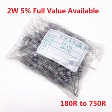 200 шт 2W оксид Carbom металлического пленочного резистора 180R/200R/220R/240R/270R/300R/330R/360R/390R/430R/470R/510R/560R/620R/680R/750R 5