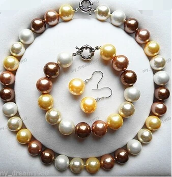

ddh001163 Huge Genuine 14mm Mix South Sea Shell Pearl Round Necklace Bracelet Earring Set