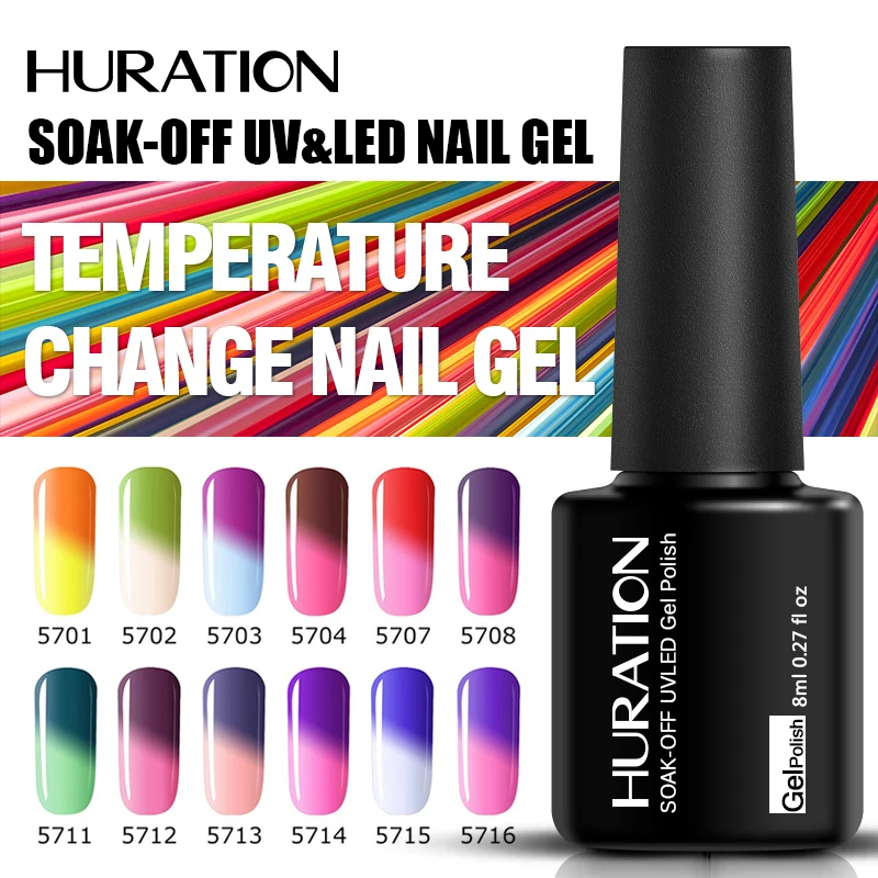 

Huration New Thermal Gel Nails Color Changing Gel Polish Set LED UV Lamp Chameleon Gel Nail Polish Art Glitter UV Paint Varnish