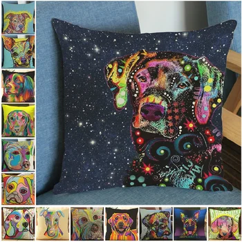 

Fashion Pop Art Dog Printed Cotton Linen Throw Pillowcase Personality Home Decoration Sofa Car Cushion Cover 45x45 cm 13 Style