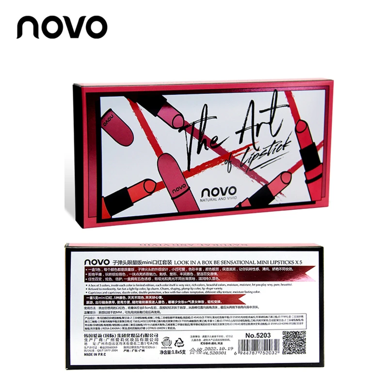 5pcs/lot NOVO Lip Makeup Mini Lipstick Set Matte and Glossy Moisturizer Lip Stick