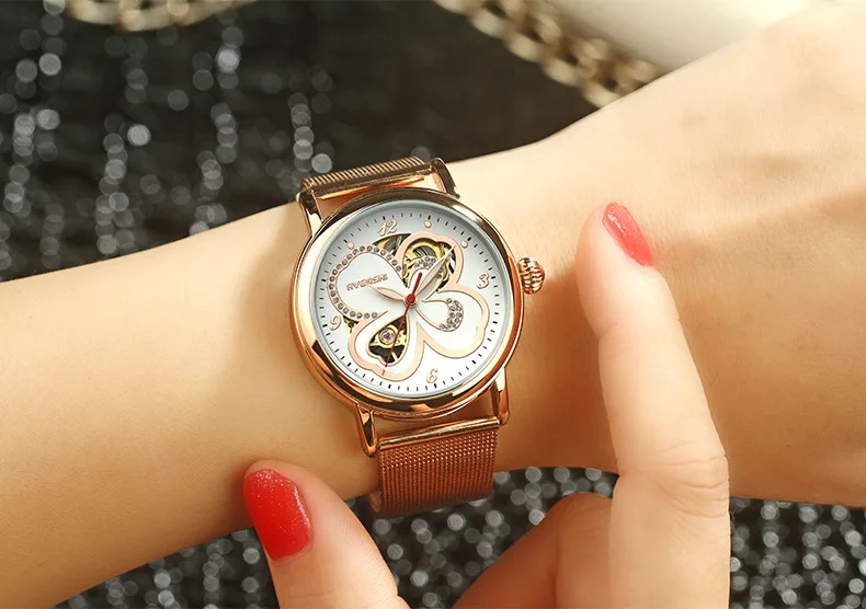 Классические женские часы Лидирующий бренд роскошные стальные механические часы женские браслет модные часы скелетоны элегантные женские часы