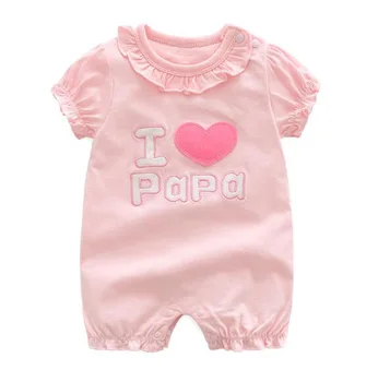 

Brand orangemom Summer baby girl romper new born baby clothes princess i love papa mama twins white and pink jumpsuit