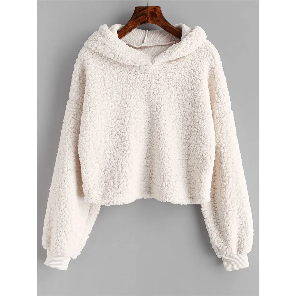Kenancy Loose Faux Fur Hoodie Women 2018 Autumn Winter Warm Fluffy Sweatshirt Solid Long Sleeve 