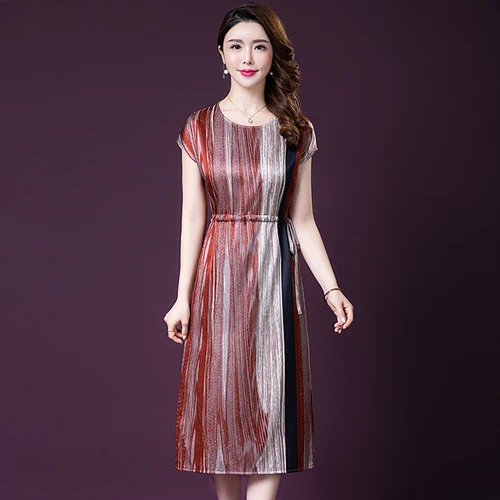 

2019 Spring Summer Fashionable Short Sleeve Silk Women Dress New Style Big Code Xxxxxl Slim Elegant Temperament Female Dresses