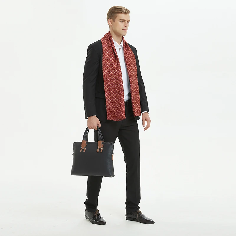 Winter Silk Scarf for Men Fashion Paisley Plaid Print Red Scarves Double-faced Twill Long Shawl 170X30cm Luxury Brand Men Scarfs