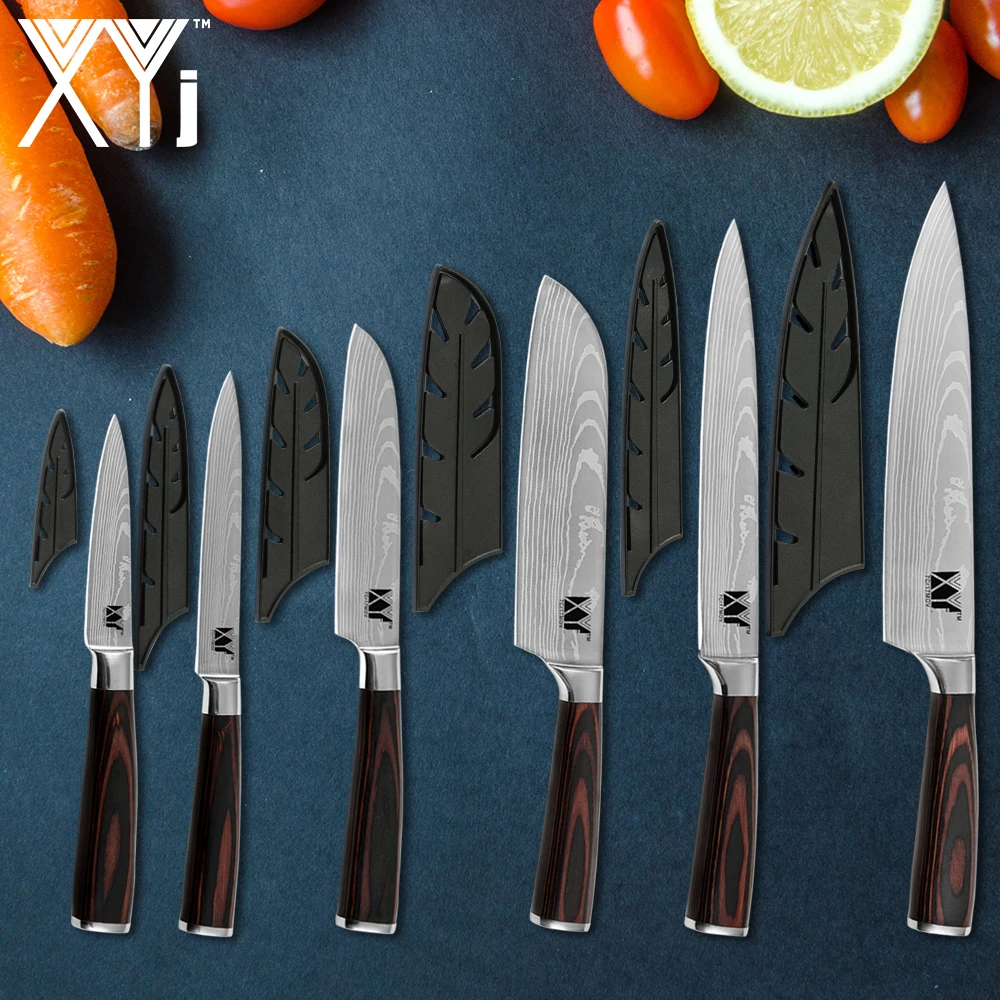 XYj профессиональный шеф повар Ножи комплект Кливер овощные ножи нарезки сантоку