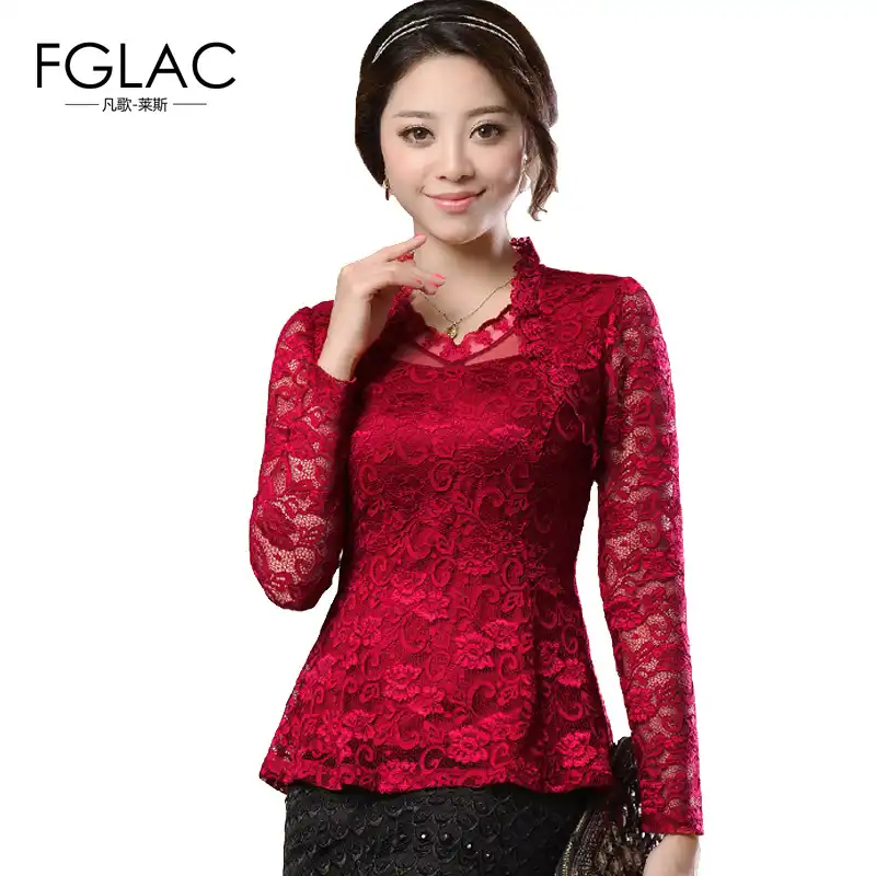 long sleeve lace shirt plus size