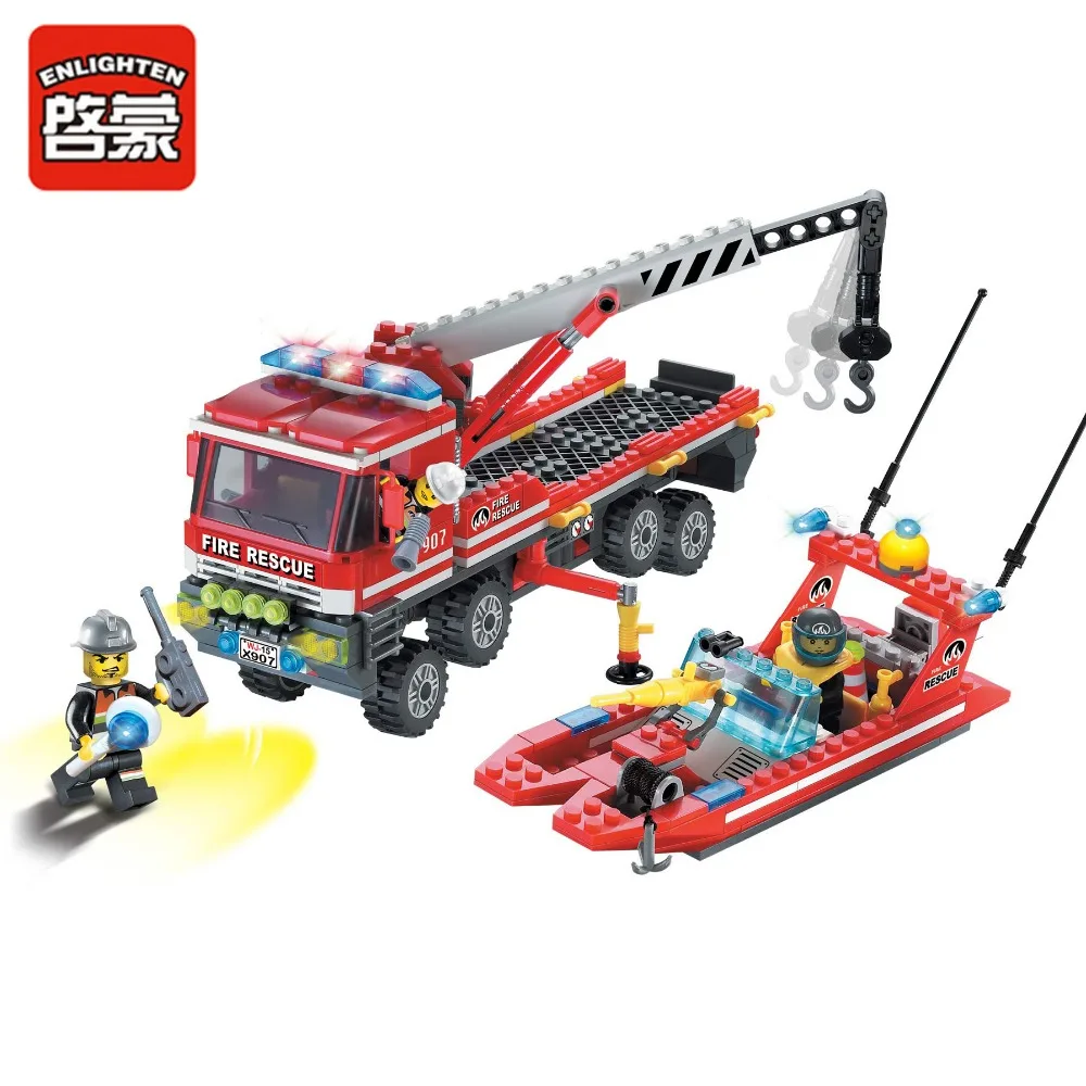 

Enlighten Building Blocks Fire Rescue All-Terrain Fire Boats Carrier Truck 3 Fireman Educational Toys For Children With Legoingy