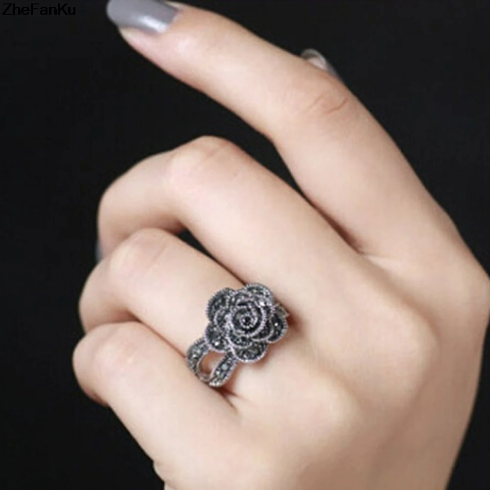Ретро розы кольца CZ горный хрусталь Личность ювелирные изделия кольца для Для женщин вечерние подарки