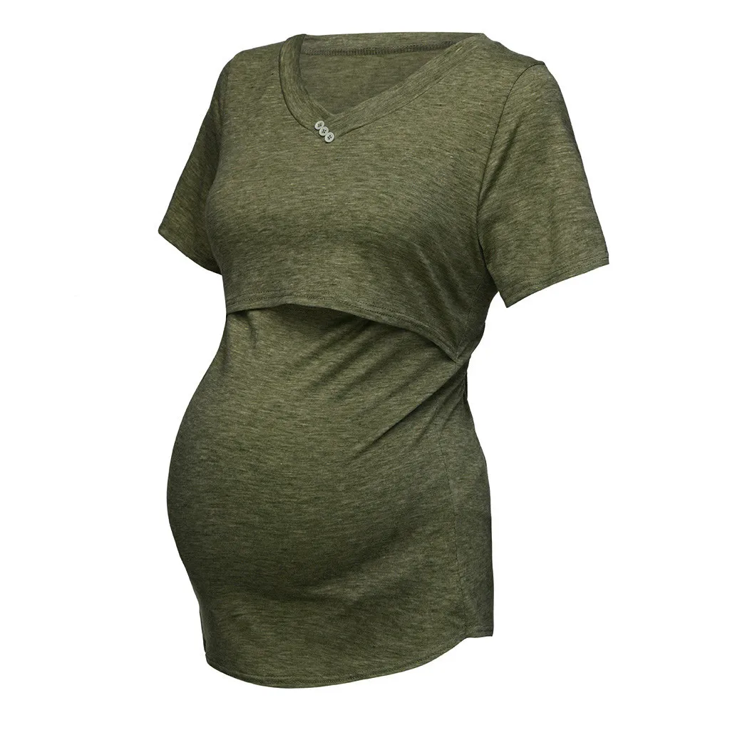 Для женщин блузки для беременных короткий рукав для беременных одежда чистый Цвет Топы Грудное вскармливание Nusring Одежда для беременных
