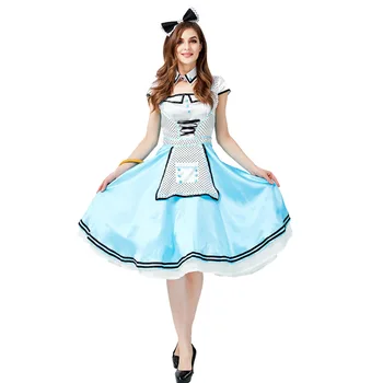 

Halloween Costumes For Women Adult Alice In Wonderland Dress Back heart shaped Sexy Fantasia Dress collar headwear