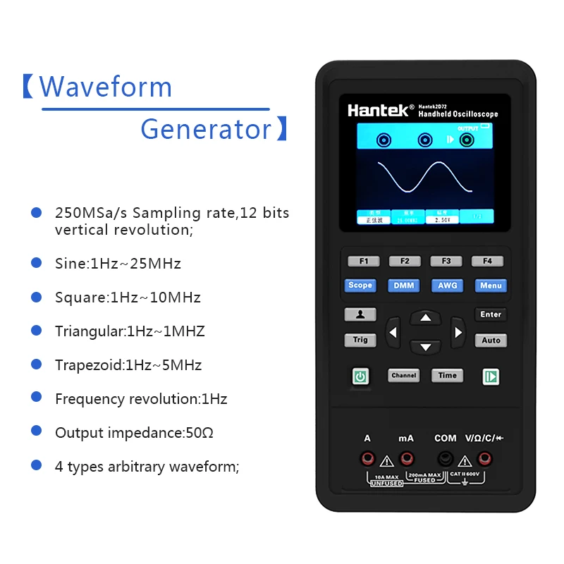 Hantek Портативный Осциллограф портативный цифровой осциллограф 2D72 2d42 2c423 в 1 250MSa/S генератор сигналов мультиметр 2 канала