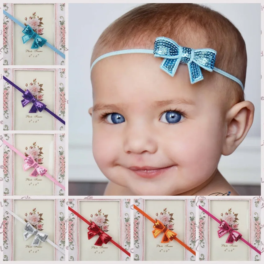 10pcs/lot Children Hair Accessories Girls Sequins Bow Ribbon Elastic