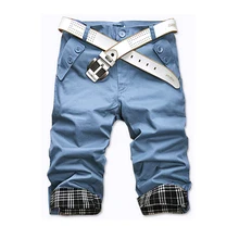 Высокое качество, лето, длина до колена, облегающие, для мальчиков, в клетку, с отворотами, твил, два зерна пряжки, повседневные шорты для мужчин