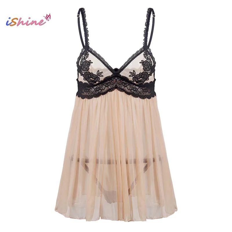 Lace Embroidery Sexy Nightgown Lady Strapless Lingerie Hot Erotic Backless Babydoll Dress + G-String Plus Size Underwear Costume