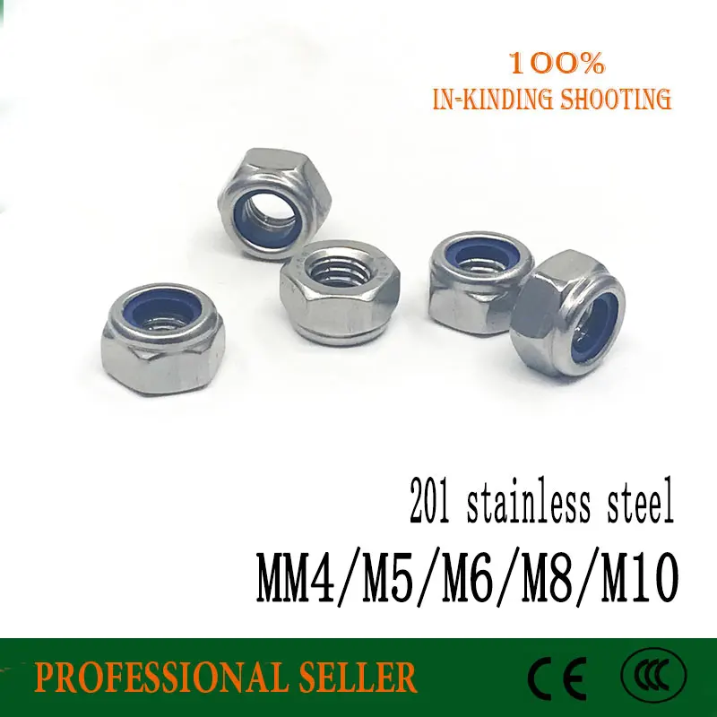 

M4 M5 M6 M8 M10 201 stainless Steel Nylon Insert Hex Lock Nuts A2 Hexagon Nyloc Self Locking Nut