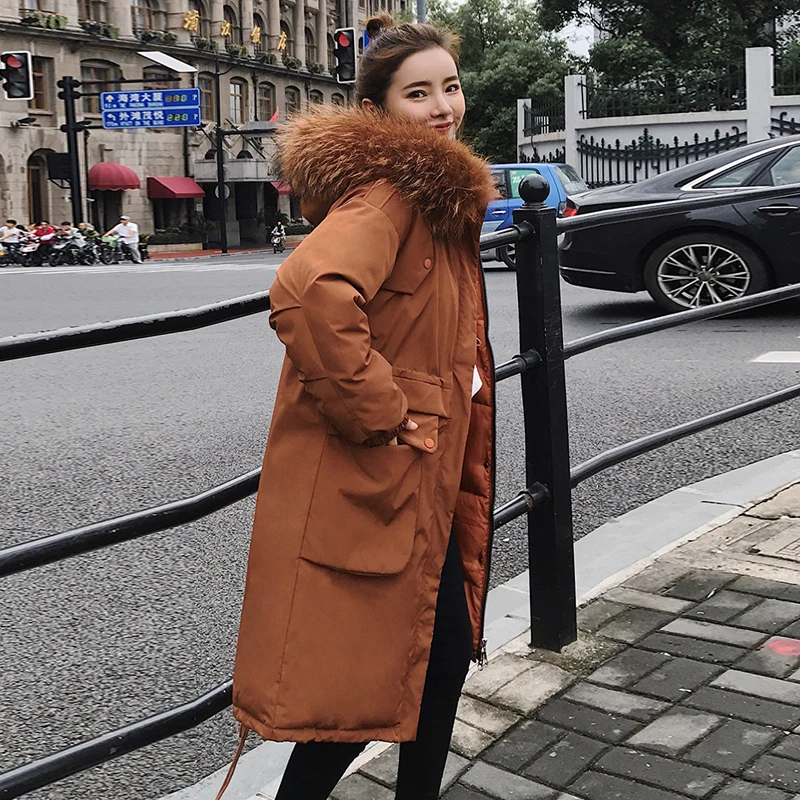Новое поступление, зимняя женская куртка с меховым капюшоном, модная верхняя одежда большого размера, длинное пальто с подкладкой, высокое качество, теплая Женская парка s