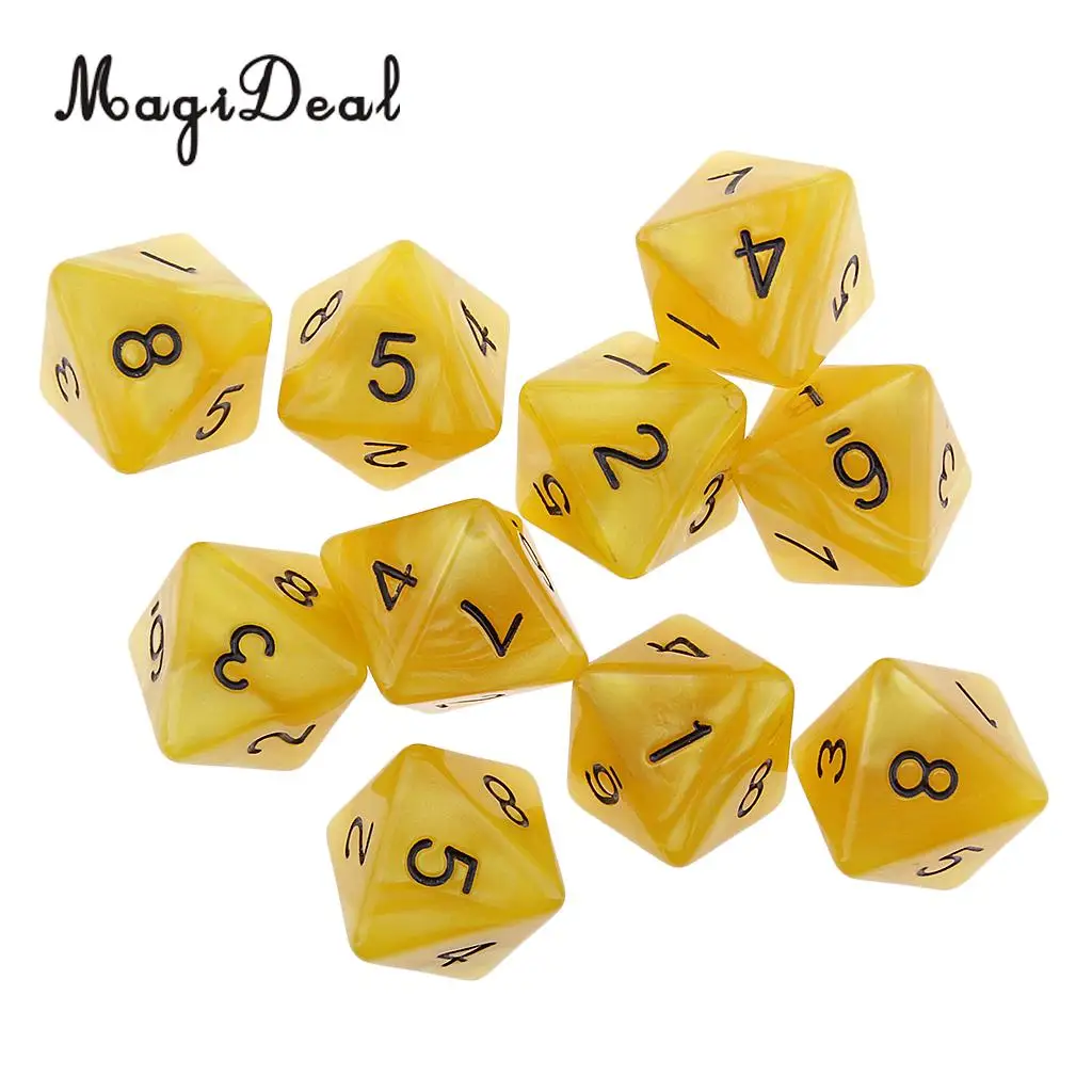 MagiDeal 10Pcs/Lot 8 Sided Acrylic Dice D8 Polyhedral Dice for Party Table Games Dungeons Dragons MTG RPG.Education School Apply