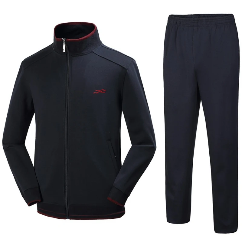 

Men Set Polyester Casual Sportswear Tracksuits Sweatshirt Sets Middle-aged Gyms Hoodies+Pants Suit Spring Autumn Clothing