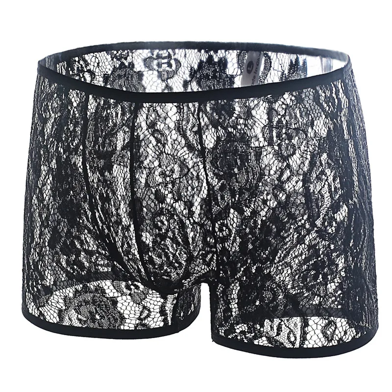 Mens Transparent Lace Boxers Shorts Sexy Penis Pouch Panties Underpants