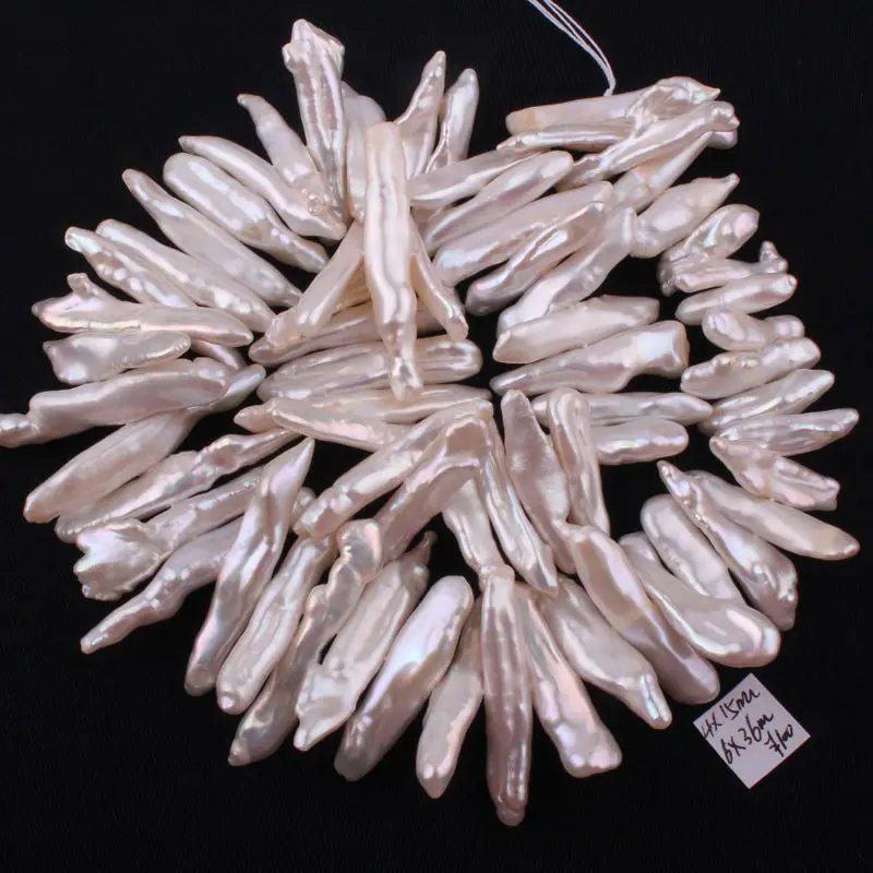4x15-6x35мм натуральная палочка, свободная форма, Пресноводный Жемчуг, каменные бусины, свободная прядь 14," для DIY, ожерелье, изготовление ювелирных изделий - Цвет: White