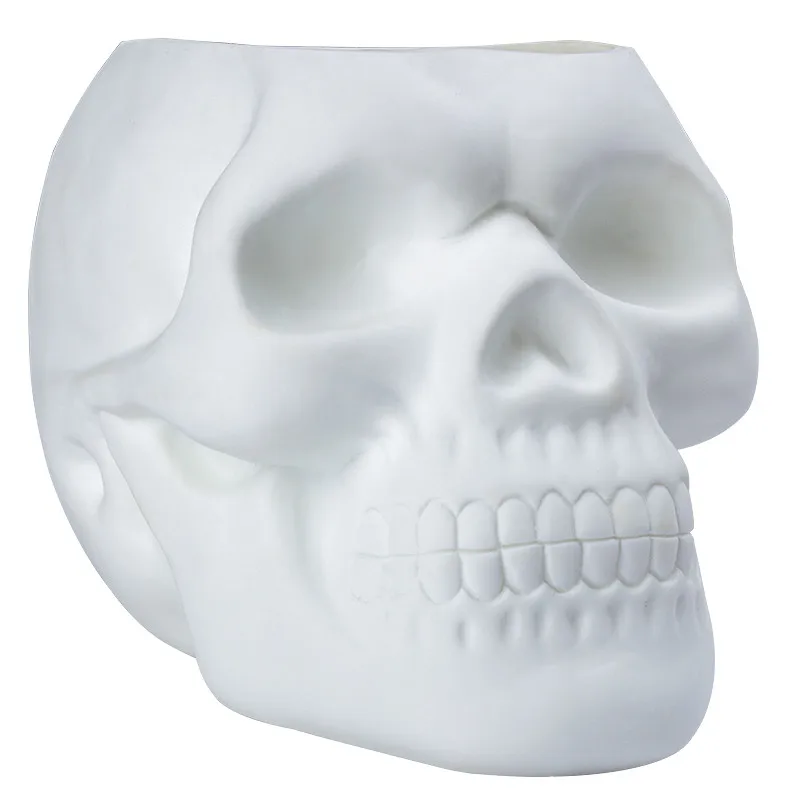 3D череп голова фигура Скелет орнамент канцелярский Держатель Макияж Контейнер для хранения цветочный горшок коробка офисный домашний Декор - Цвет: White