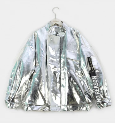 Осенняя Женская куртка уличного размера плюс, свободное металлическое пальто розового, фиолетового, серебряного цвета с воротником-стойкой, вечерние Модные женские куртки HD236 - Цвет: Silver