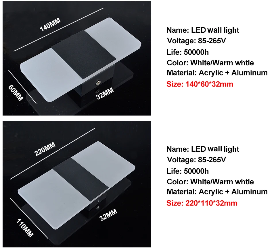 3W 5W 6W 9W Led Acrylic Wall Lamp AC85-265V Wall Mounted Sconce Lights Lamp Decorative Living Room Bedroom Corridor Wall Lights (5)