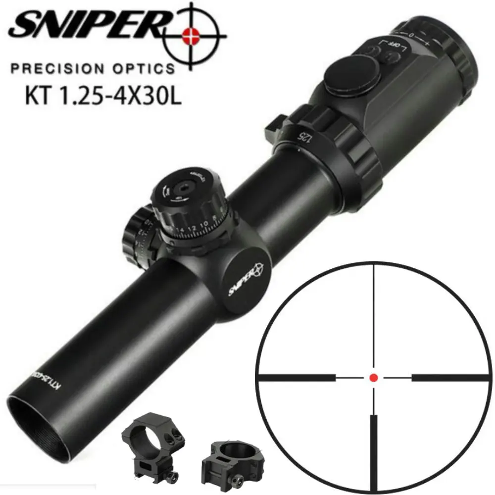 SNIPER KT 1,25-4X30L 35 мм трубные прицелы для охоты компактный R12 стекло гравированная сетка llluminate Turrets замок сброс тактический прицел