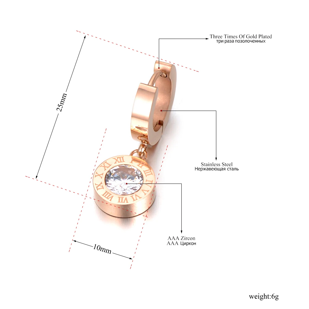 Lokaer модные круглые серьги из стали с кубическим цирконием в римском стиле, очаровательные высококачественные ювелирные изделия для женщин и девочек E18041